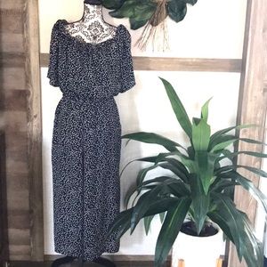 Polka Dot Bow Tie Shoulder Jumpsuit w/Pockets